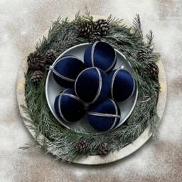 Limited Edition Deep Blue Velvet Bauble - Handmade Silver Trim Eco-Friendly Christmas & Diwali Decor Unique Gift 8 cm - thumbnail 3