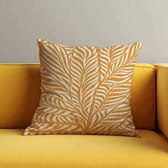 Mustard Yellow Cushion Cover, Botanical Leaf Pillow Case, Modern Fall Throw Pillowcase, Boho Sofa Decor - image 1