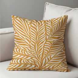 Mustard Yellow Cushion Cover, Botanical Leaf Pillow Case, Modern Fall Throw Pillowcase, Boho Sofa Decor - thumbnail 3