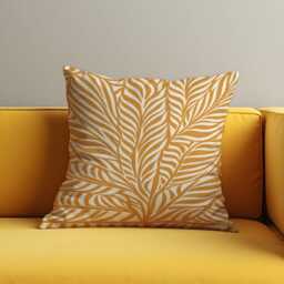 Mustard Yellow Cushion Cover, Botanical Leaf Pillow Case, Modern Fall Throw Pillowcase, Boho Sofa Decor