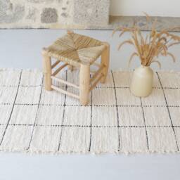 Medium Cream Rug, Check Bathroom Kitchen Bedroom Nursery Portuguese Bohemian Rustic Washable Rug - thumbnail 3