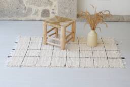 Medium Cream Rug, Check Bathroom Kitchen Bedroom Nursery Portuguese Bohemian Rustic Washable Rug - thumbnail 1