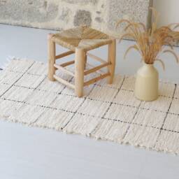 Medium Cream Rug, Check Bathroom Kitchen Bedroom Nursery Portuguese Bohemian Rustic Washable Rug - thumbnail 2