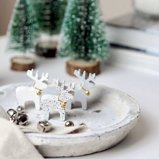 Mini Granite Reindeer Handmade Christmas Ornament With Gold Bell - image 1