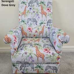 Handcrafted Children's Armchair Jungle Animals Fabric, Nursery Chair Dinosaurs Monkeys Kids Boys Girls Seat Teal Velvet Trucks Diggers Blue - thumbnail 3