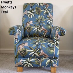 Handcrafted Children's Armchair Jungle Animals Fabric, Nursery Chair Dinosaurs Monkeys Kids Boys Girls Seat Teal Velvet Trucks Diggers Blue - thumbnail 4