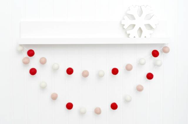 Blush Christmas Garland Wool Felt Ball Holiday Mantle Bunting - image 1