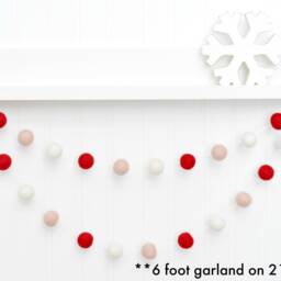 Blush Christmas Garland Wool Felt Ball Holiday Mantle Bunting - thumbnail 2