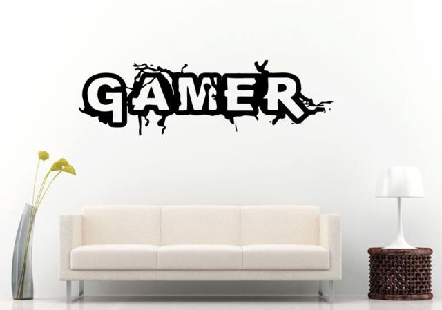 Gamer Word Logo Cracks Breaks Gaming Video Games Wall Decal Vinyl Sticker Mural Room Decor L912 - image 1