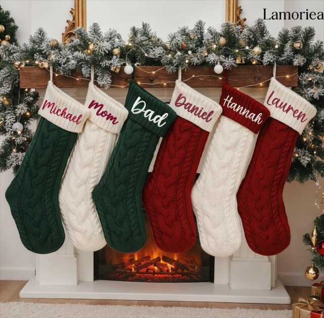 2026 Personalized Christmas Embroidered Name Stockings, Xmas Family Knit Holiday Stockings Gifts - image 1