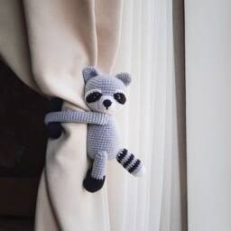 Raccoon Curtain Tie Back Animal Backs Nursery Decor Neutral Holder Raccoon - thumbnail 3