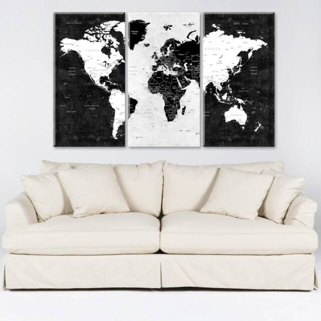 World Map Canvas, Push Pin Travel Map, Large Canvas Wall Art, Decor, Home Gift, Living Room Black & White - image 1