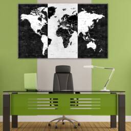 World Map Canvas, Push Pin Travel Map, Large Canvas Wall Art, Decor, Home Gift, Living Room Black & White - thumbnail 3
