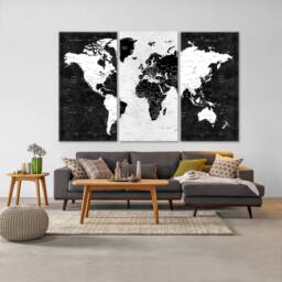 World Map Canvas, Push Pin Travel Map, Large Canvas Wall Art, Decor, Home Gift, Living Room Black & White - thumbnail 2