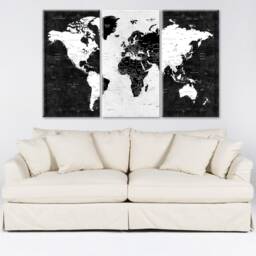 World Map Canvas, Push Pin Travel Map, Large Canvas Wall Art, Decor, Home Gift, Living Room Black & White - thumbnail 1