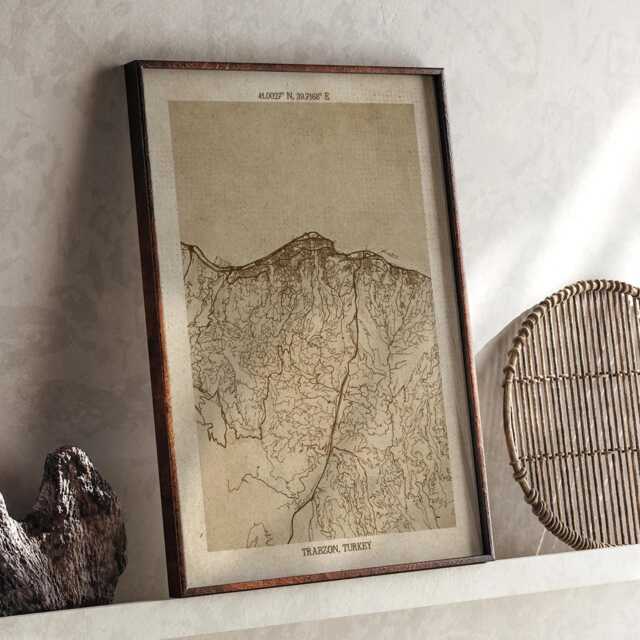 Trabzon Map - Vintage Beige Detailed Print Turkey Travel Gift - image 1