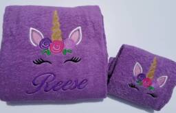 Enchanting Unicorn Duo Personalized Kids Bath & Hand Towel Set - thumbnail 1