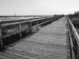Manistique Lighthouse Print Northern Michigan Boardwalk, Black & White Photography - thumbnail 1