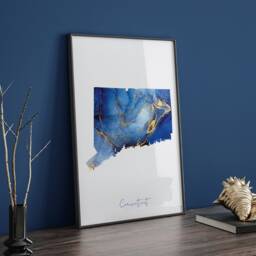 Connecticut Map Blue & Gold Wall Art Print - Us State United States Of America Usa - thumbnail 3