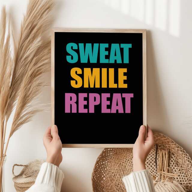 Sweat Smile Repeat Gym Wall Art - Fitness Motivation Print Colourful Workout Quote Poster Home Decor Exercise Room - image 1