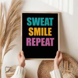 Sweat Smile Repeat Gym Wall Art - Fitness Motivation Print Colourful Workout Quote Poster Home Decor Exercise Room - thumbnail 1