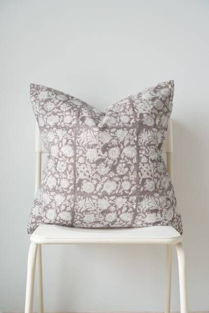 Block Print Pillow Cover Floral Batik, Natural Dyed Textile - image 1