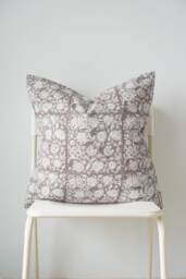 Block Print Pillow Cover Floral Batik, Natural Dyed Textile - thumbnail 1
