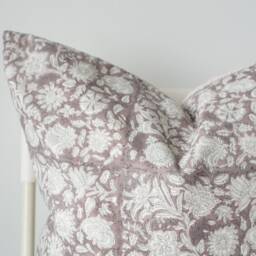 Block Print Pillow Cover Floral Batik, Natural Dyed Textile - thumbnail 2