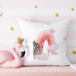 Personalised Children's Princess Cushion, New Baby Gift Pillow, Gifts For Birthdays, Princess Name Kid's Gift, Castle - thumbnail 2