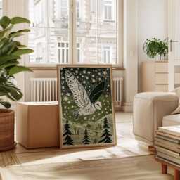 Owl in Flight Poster, Japanese Woodblock Art Print - thumbnail 3
