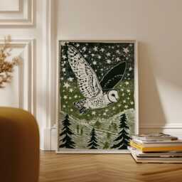 Owl in Flight Poster, Japanese Woodblock Art Print - thumbnail 1