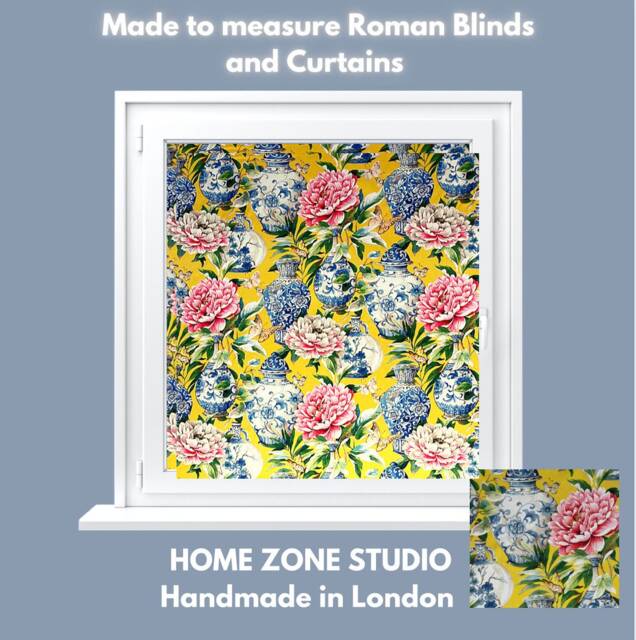 Handmade Roman Blind Jardin Yellow Ming Vase Floral Fabric - image 1