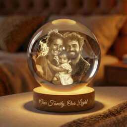 Personalized Moon Crystal Ball Night Light, Custom Birth Date Lamp, New Mom Gift, Baby Keepsake, Engraved Led Globe Decor - thumbnail 4