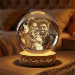 Personalized Moon Crystal Ball Night Light, Custom Birth Date Lamp, New Mom Gift, Baby Keepsake, Engraved Led Globe Decor - thumbnail 1