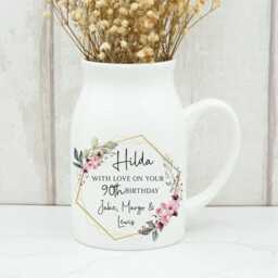 Personalised Milk Jug Style Ceramic Vase, Any Age Birthday Gift, Small Flower Home Decor, Relation Mum Nana Nanny, 60Th 70Th 80Th - thumbnail 3
