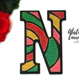 Letter N Hand Painted Sign Colorful Pointillism Dot Art, Eclectic Home Decor - thumbnail 3