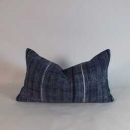 Hmong Pillow Hand Woven Hemp Ethnic Textile Indigo Navy Blue Batik Bolster Cushion Sofa Cushions Throw Pillows - thumbnail 3