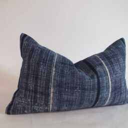 Hmong Pillow Hand Woven Hemp Ethnic Textile Indigo Navy Blue Batik Bolster Cushion Sofa Cushions Throw Pillows - thumbnail 2