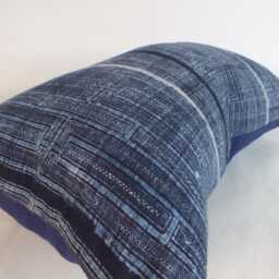 Hmong Pillow Hand Woven Hemp Ethnic Textile Indigo Navy Blue Batik Bolster Cushion Sofa Cushions Throw Pillows - thumbnail 4