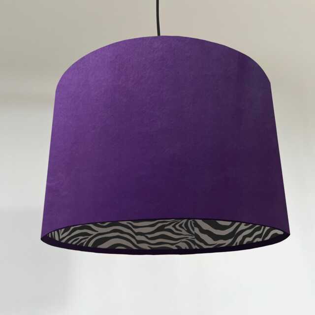 Purple Velvet Drum Lampshade With Zebra Print Lining - image 1
