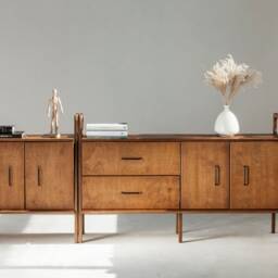 Mid Century Sideboard 143 cm With Drawers & Cabinet, Wooden Credenza, Buffet, Media Console, Handmade Wood Furniture - thumbnail 3