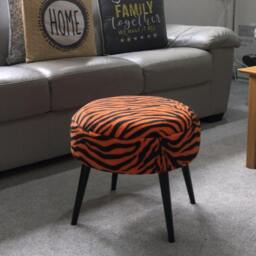 Zebra Print Round Footstool - Black Metal Legs, Urban Jungle Decor - thumbnail 2