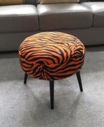 Zebra Print Round Footstool - Black Metal Legs, Urban Jungle Decor