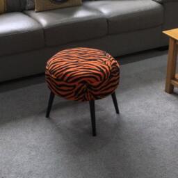 Zebra Print Round Footstool - Black Metal Legs, Urban Jungle Decor - thumbnail 4