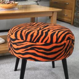 Zebra Print Round Footstool - Black Metal Legs, Urban Jungle Decor - thumbnail 3