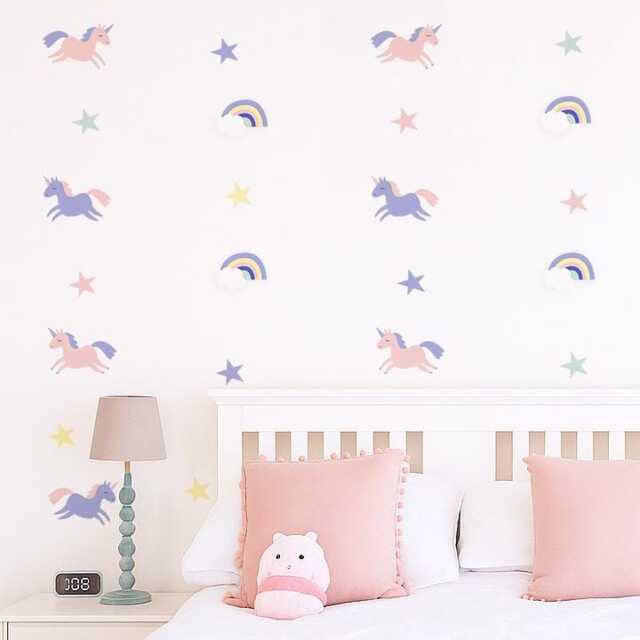 Unicorn Rainbow Star Wall Decals, Peel & Stick Fabric, Nursery Decor - image 1