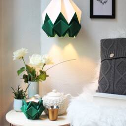 Last Items - Origami Lampshade in White & Forest Green Paper, Medium Size - thumbnail 3