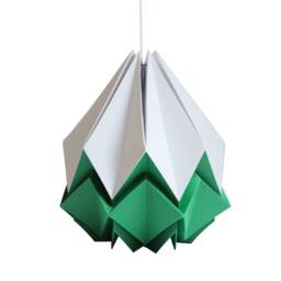 Last Items - Origami Lampshade in White & Forest Green Paper, Medium Size - thumbnail 1