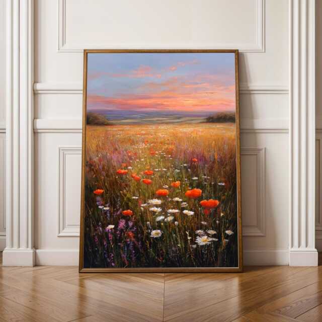 Cottacore Decor, Sunlit Meadow, Art Print, Orange & Purple Living Room Wall Art, Fall Style Gift, Gift For Coworker - image 1