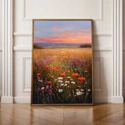 Cottacore Decor, Sunlit Meadow, Art Print, Orange & Purple Living Room Wall Art, Fall Style Gift, Gift For Coworker - thumbnail 1